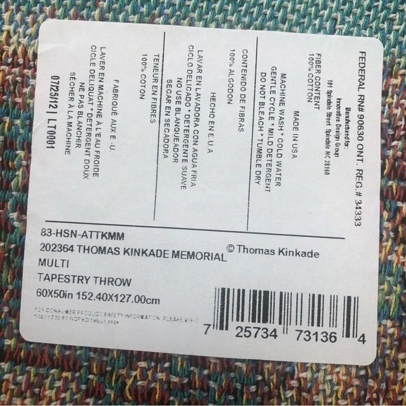 Thomas Kinkade The Painter Of Light Memorial Tapestry Fringe Throw 60” x 50” - Picture 7 of 7